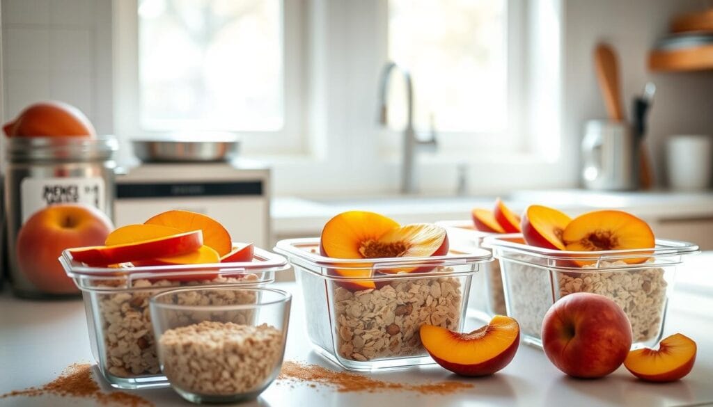 meal prepping peach oatmeal